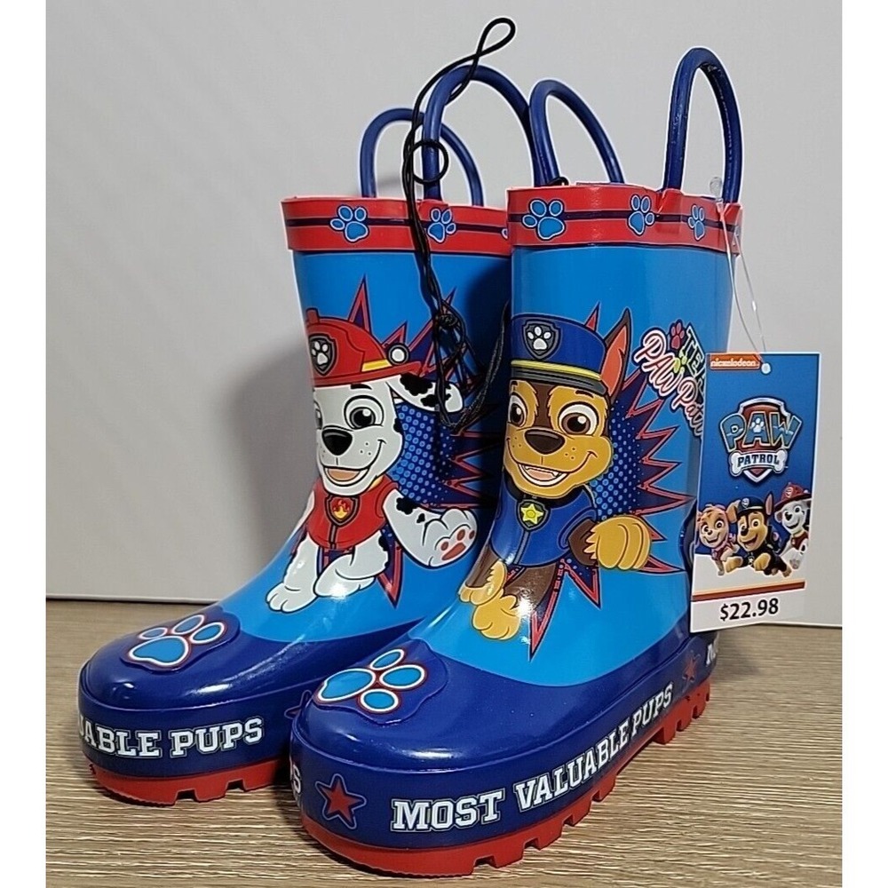 Paw Patrol Toddler Boys Rubber Rain Boots Pull On Blue Red Multi-Size 5/6 NEW